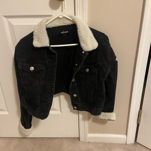 Refuge black denim faux fur jacket